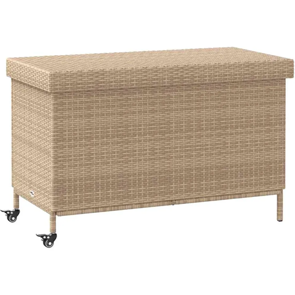 vidaXL Tuinbox met wielen 110x55x73 cm poly rattan gemengd beige, foto 3