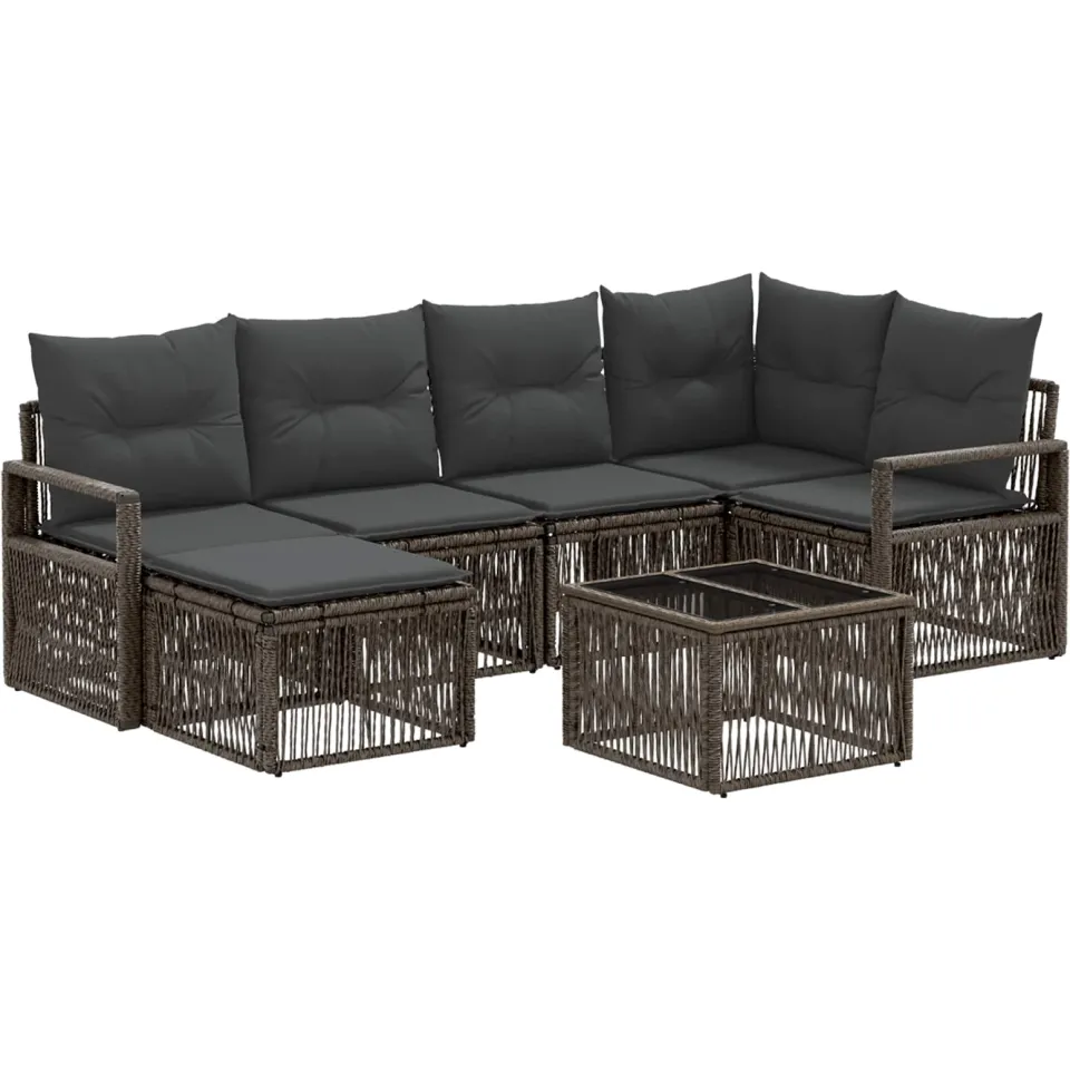 vidaXL Tuinbankenset 7 st Grijs poly rattan, foto 3