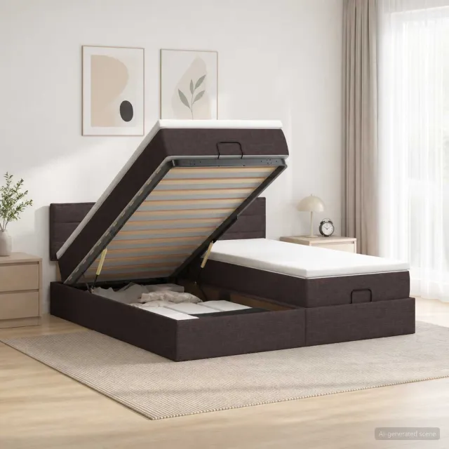 vidaXL Ottoman bed met matras met hoofdeinde 2 pcs Donkerbruin Stof