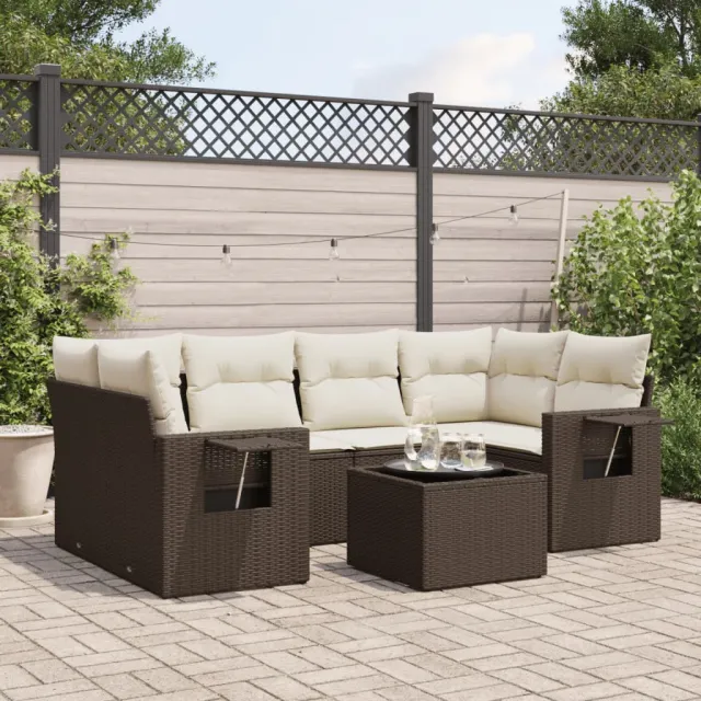 vidaXL 7-delige Loungeset met kussens poly rattan bruin, foto 2