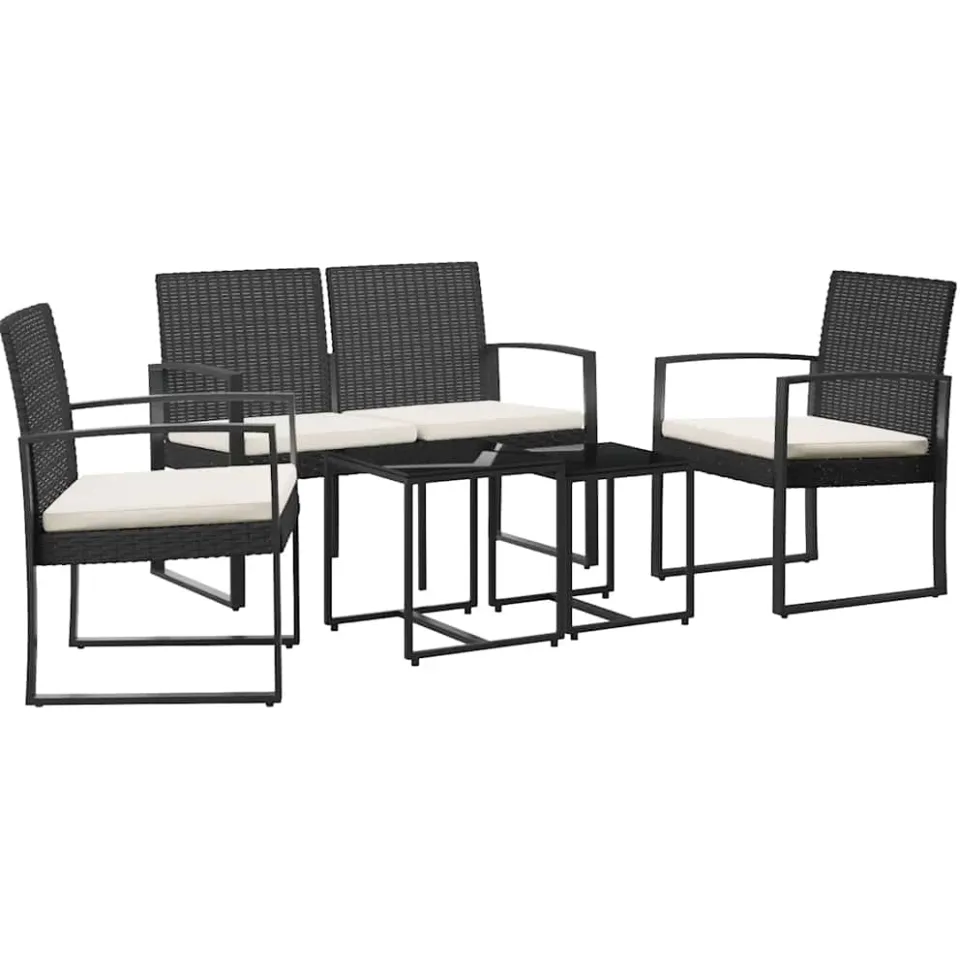 vidaXL 5-delige Tuinset met kussens polypropeen rattan zwart, foto 3