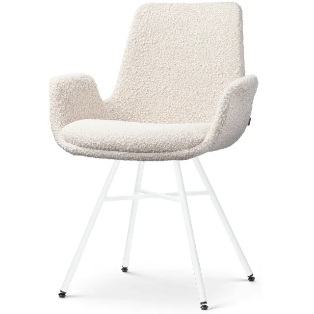 Nolon Noa-Eef eetkamerstoel bouclé beige - wit onderstel