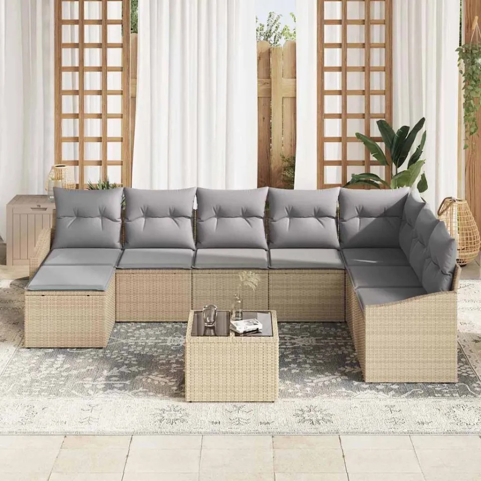 vidaXL Tuin Sofa Set 8 st Beige en Licht Grijs poly rattan, foto 3