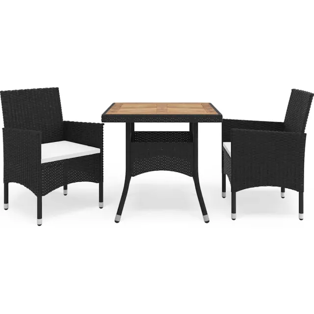 vidaXL 3-delige Tuinset poly rattan en acaciahout zwart