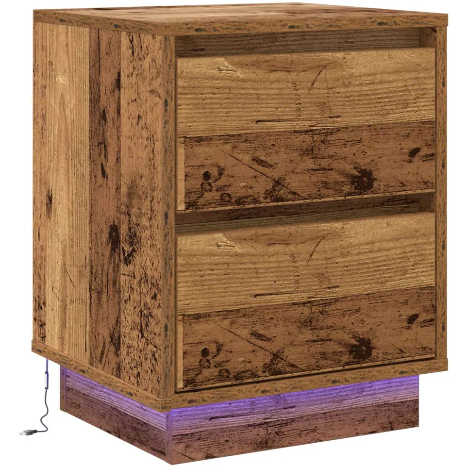 vidaXL Nachtkastje Oudhout 39 x 34,5 x 50 cm Bewerkt hout bruin, foto 3
