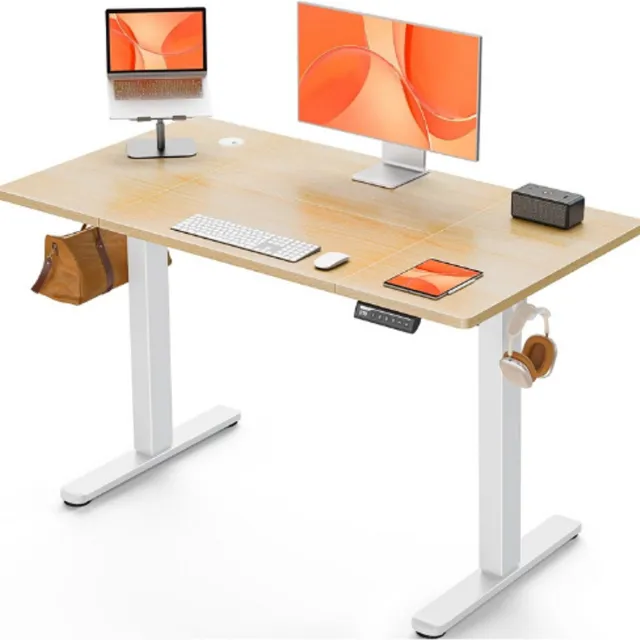 ErGear Elektrisch Zit Sta Bureau 120 X 60 Cm - In Hoogte Verstelbaar Bureau Met 4 Geheugenstanden Smart Paneel - Ergonomisch Kantoor Bureau Voor Thuiswerk - Stevig Design Met Verdeelplaat Beige en Natuur