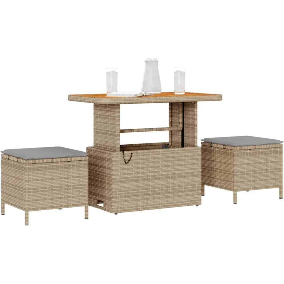 vidaXL Tuin eettafelset 3 st Beige poly rattan