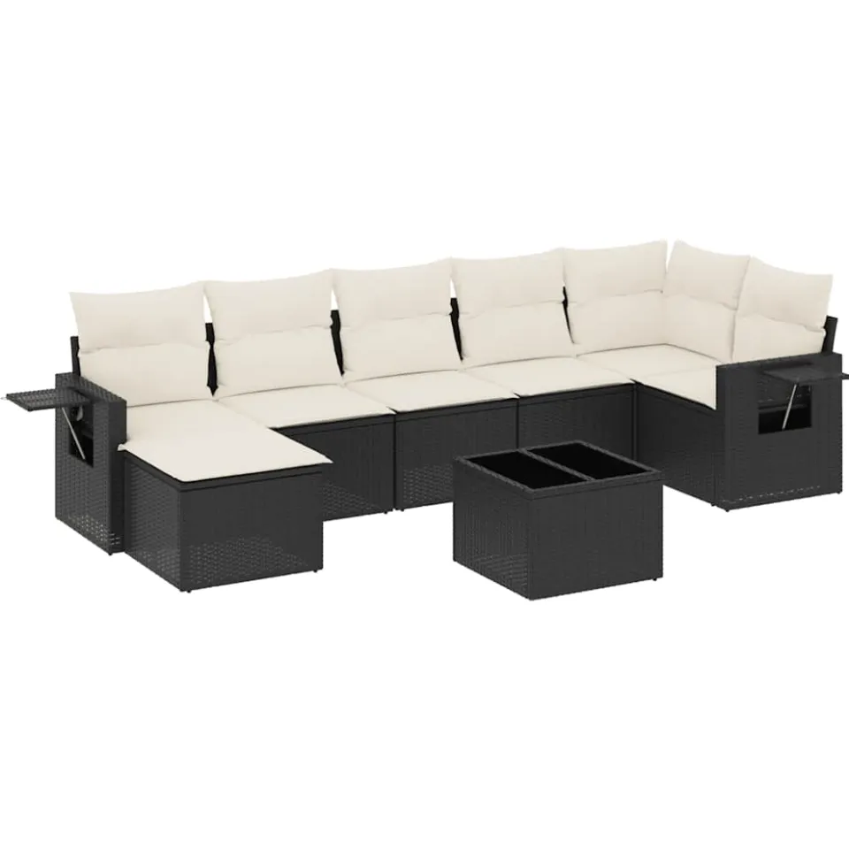 vidaXL 8-delige Loungeset met kussens poly rattan zwart