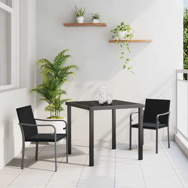 vidaXL Tuin eettafelset 3 st Zwart en Grijs PE Rattan, foto 2