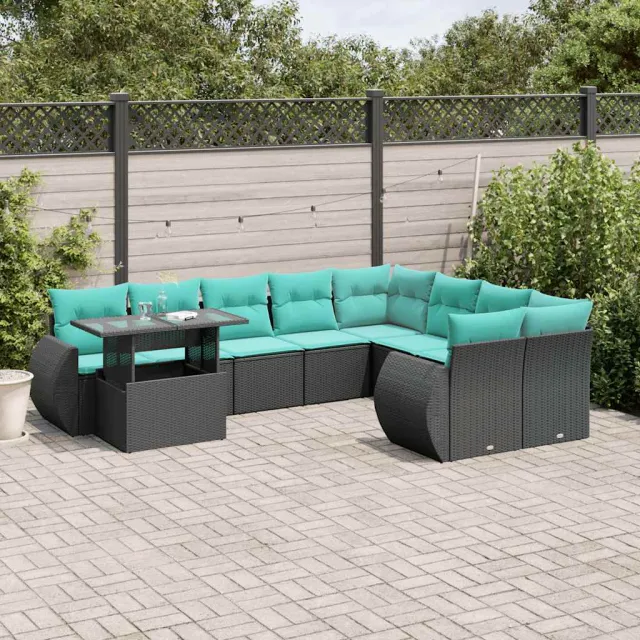 vidaXL 10-delige tuinbankset met kussens van zwart polyrotan, foto 2