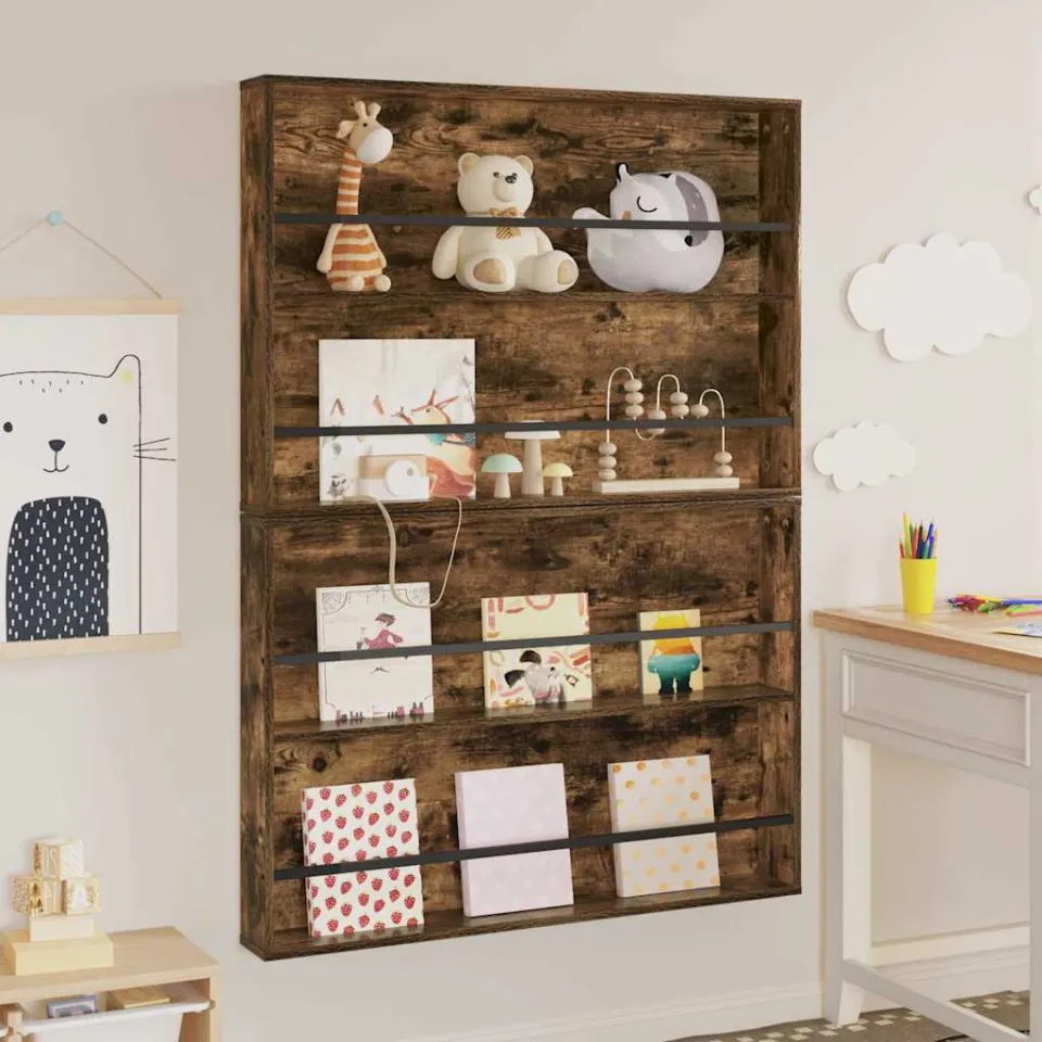 vidaXL Tijdschrift Rek met plank 2 st Gerookt eiken 100 x 12 x 70 cm, foto 4