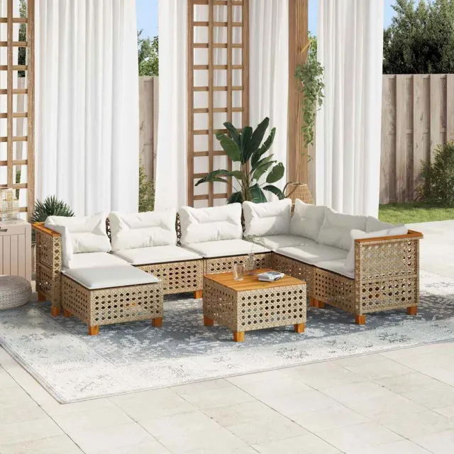vidaXL 8-delige Loungeset met kussens poly rattan beige, foto 2