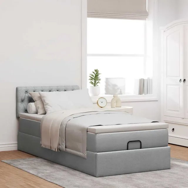 vidaXL Ottoman bed met matras 80x200cm stof lichtgrijs grijs