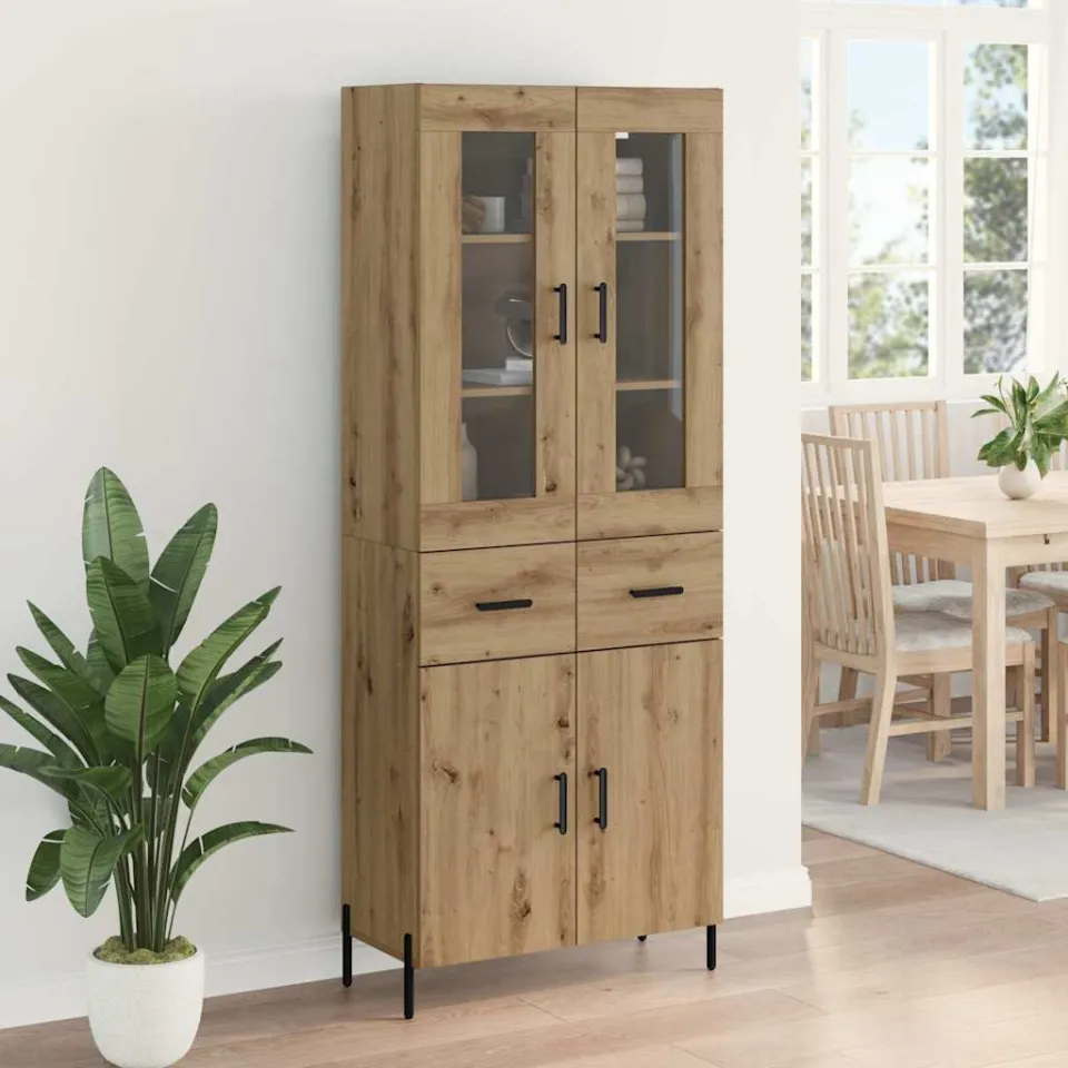 vidaXL Highboard Artisan Eiken 69,5 x 34 x 180 cm Bewerkt hout, foto 4