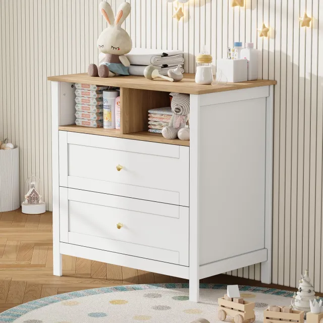 MODFU Wickelkommode - Afneembare Wickelopzet - Lades - Wit - MDF - 82x50x90 Cm