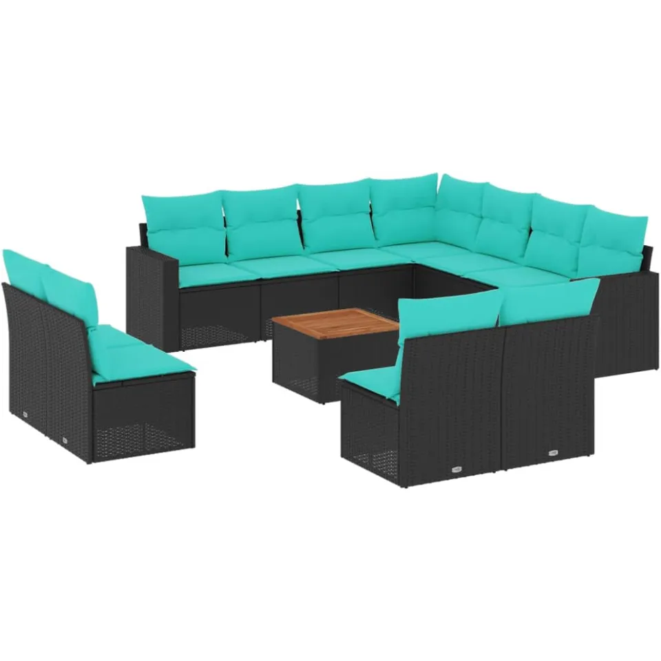 vidaXL 12-delige Loungeset met kussens poly rattan zwart, foto 3