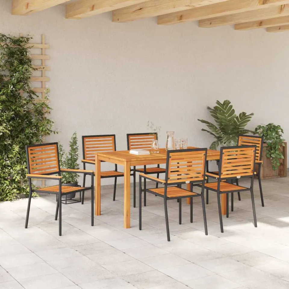 vidaXL Tuin eettafelset 7 st Zwart Massief Acaciahout, foto 3