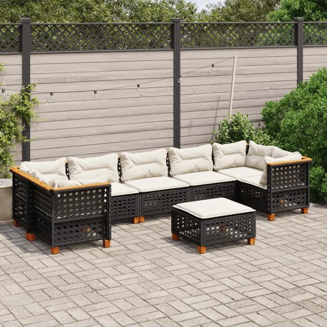 vidaXL 8-delige Loungeset met kussens poly rattan zwart, foto 2