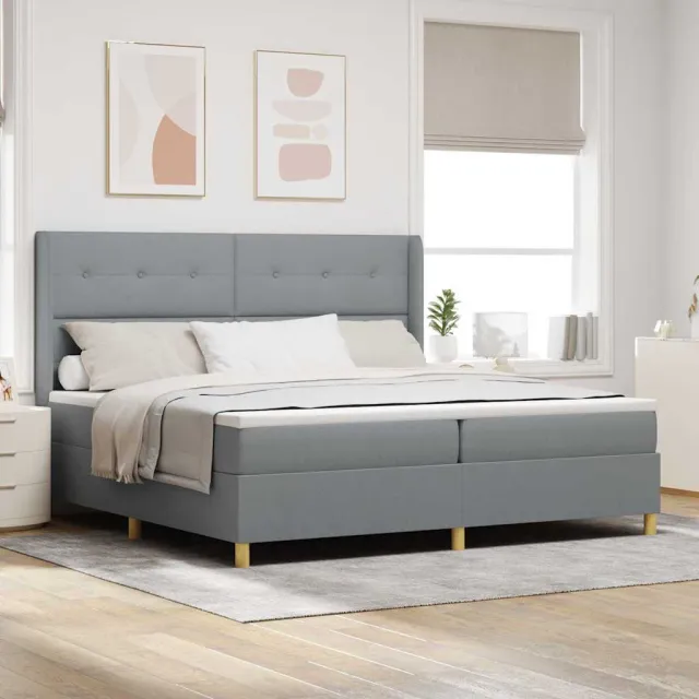 vidaXL Boxspringbed met hoofdeinde Lichtgrijs 200 x 200 cm Stof