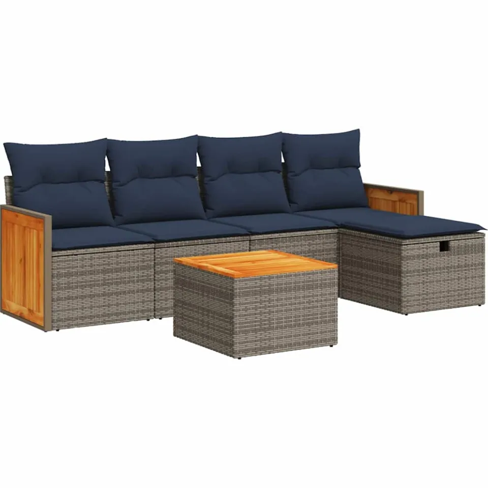 vidaXL 6-delige Loungeset met kussens poly rattan grijs, foto 3