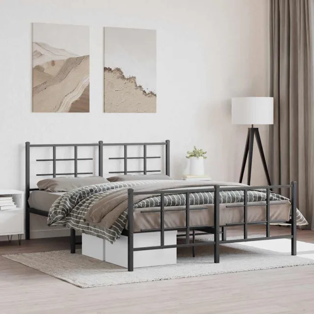 vidaXL Bedframe met hoofd- en voeteneinde metaal zwart 150x200 cm