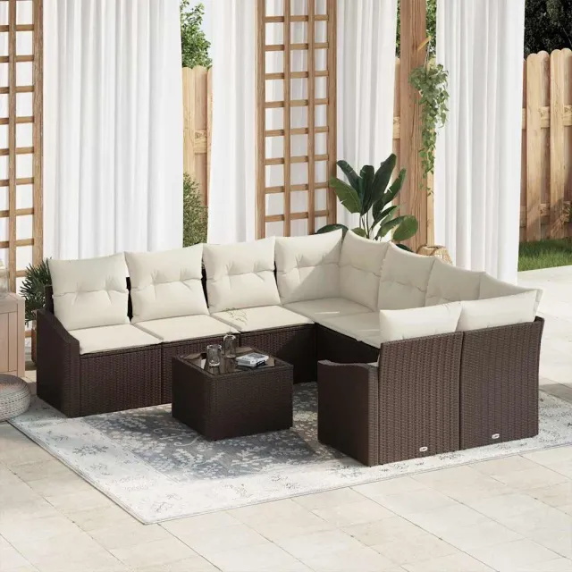 vidaXL Bankstel 9 st Bruin en Crème poly rattan