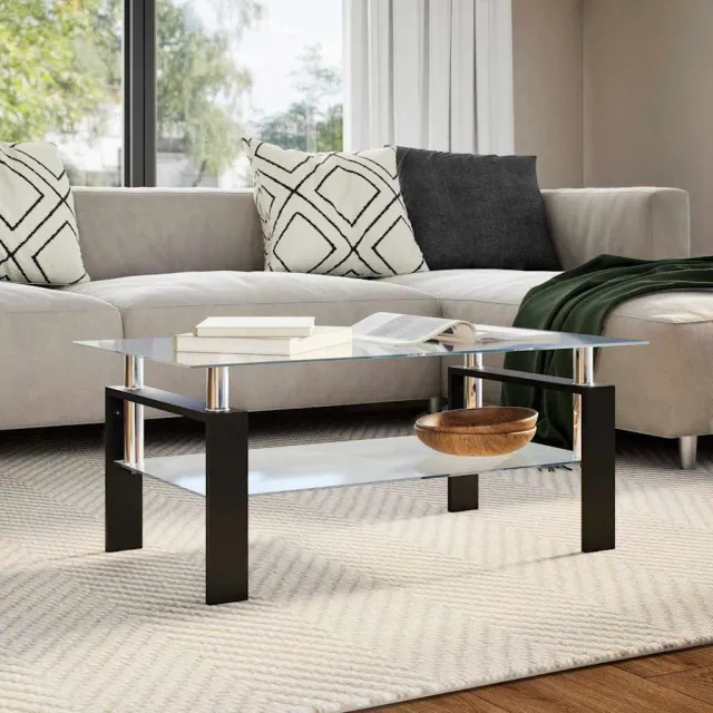 vidaXL Salontafel 95x55x40 cm gehard glas transparant en grijs, foto 2