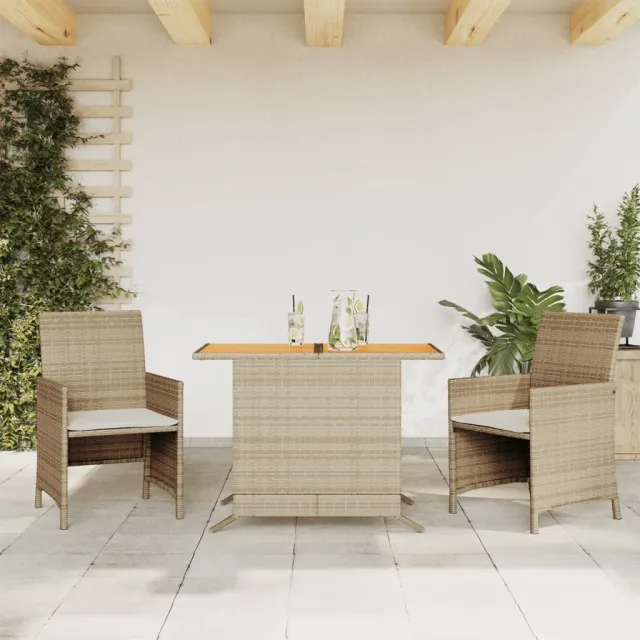 vidaXL 3-delige Bistroset met kussens poly rattan beige, foto 2