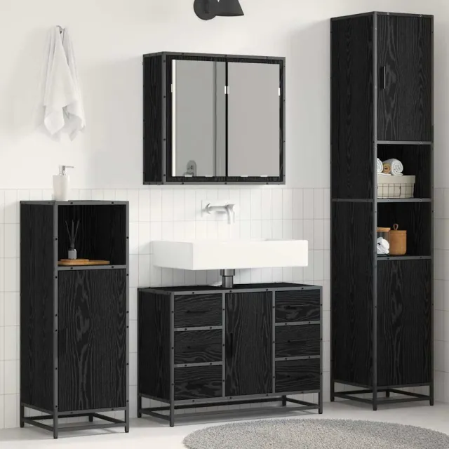 vidaXL Badkamermeubelset 3 st Zwart Eiken 80 x 33 x 60 cm Bewerkt hout