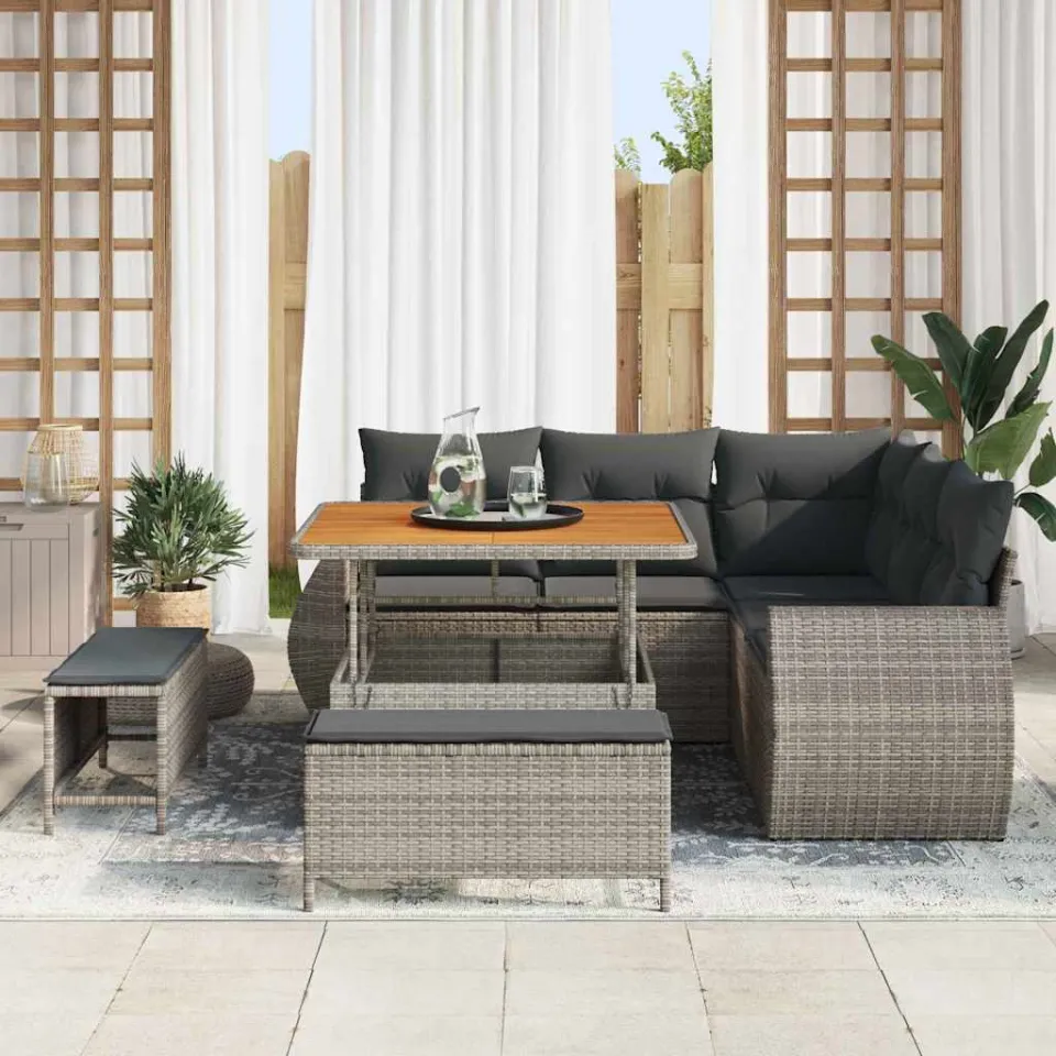 vidaXL Tuinbankenset 8 st Grijs poly rattan, foto 3