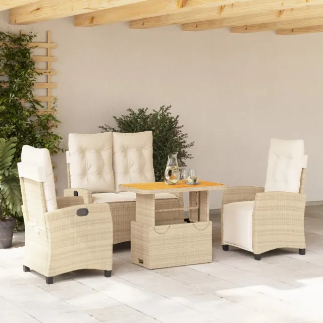 vidaXL 4-delige Tuinset met kussens poly rattan beige, foto 2