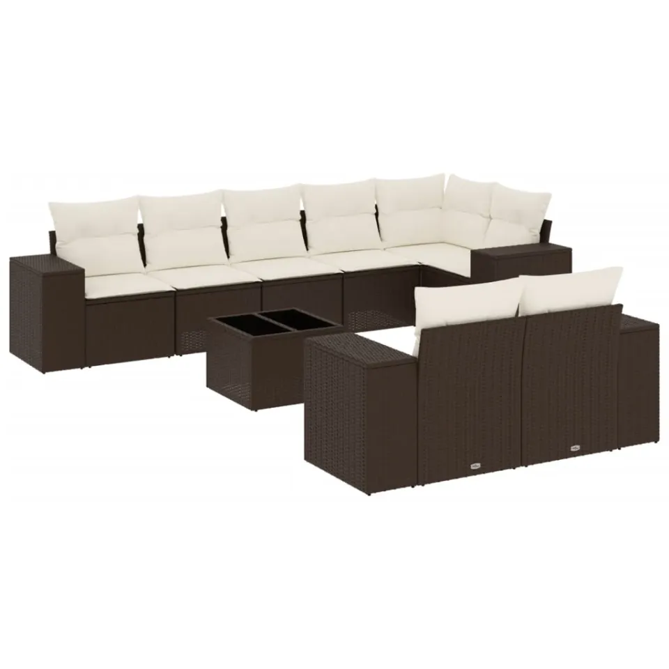 vidaXL 9-delige Loungeset met kussens poly rattan bruin, foto 3