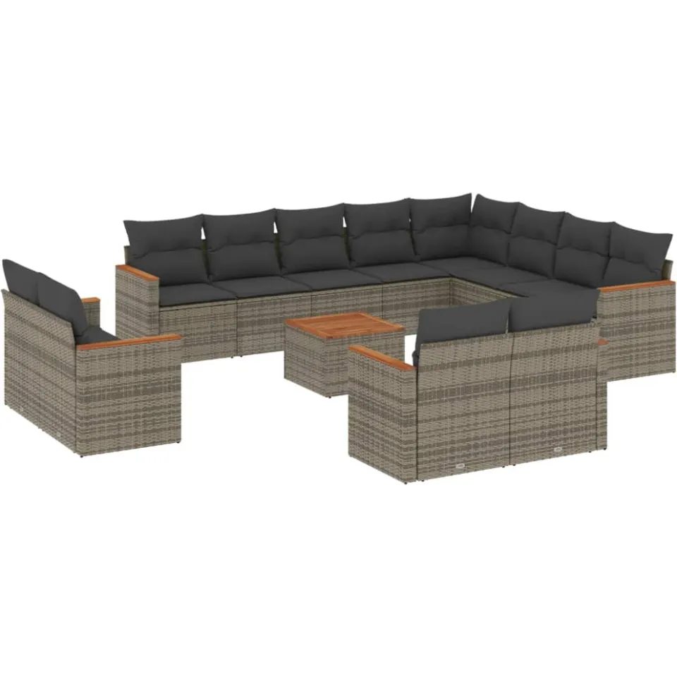 vidaXL 13-delige Loungeset met kussens poly rattan grijs, foto 3