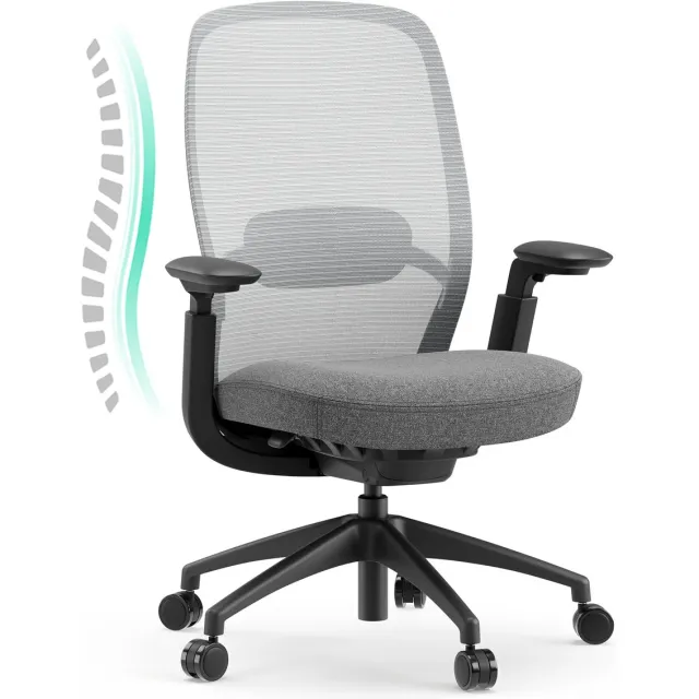 COLAMY Ergonomische Bureaustoel - Adaptieve Rugleuning en Kantelvergrendeling - Mesh Bureaustoel met 4D-Armleuningen - Verstelbare Lendensteun - Zadelvormig Zitkussen - Extra Stevige Computerstoel tot 136 kg donkergrijs