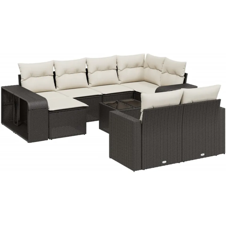 vidaXL 11-delige Loungeset met kussens poly rattan zwart, foto 3