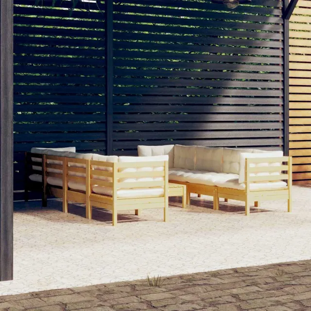 vidaXL 9-delige Loungeset met crèmekleurige kussens massief grenenhout, foto 2