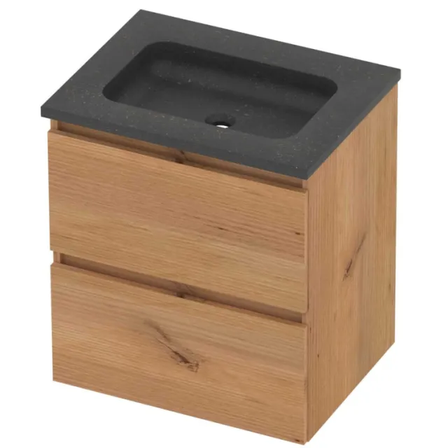 Basic-Line Rocky 46 Badmeubelset Hardsteen 60x46x62 cm Whisky Oak Blue Stone Grijs