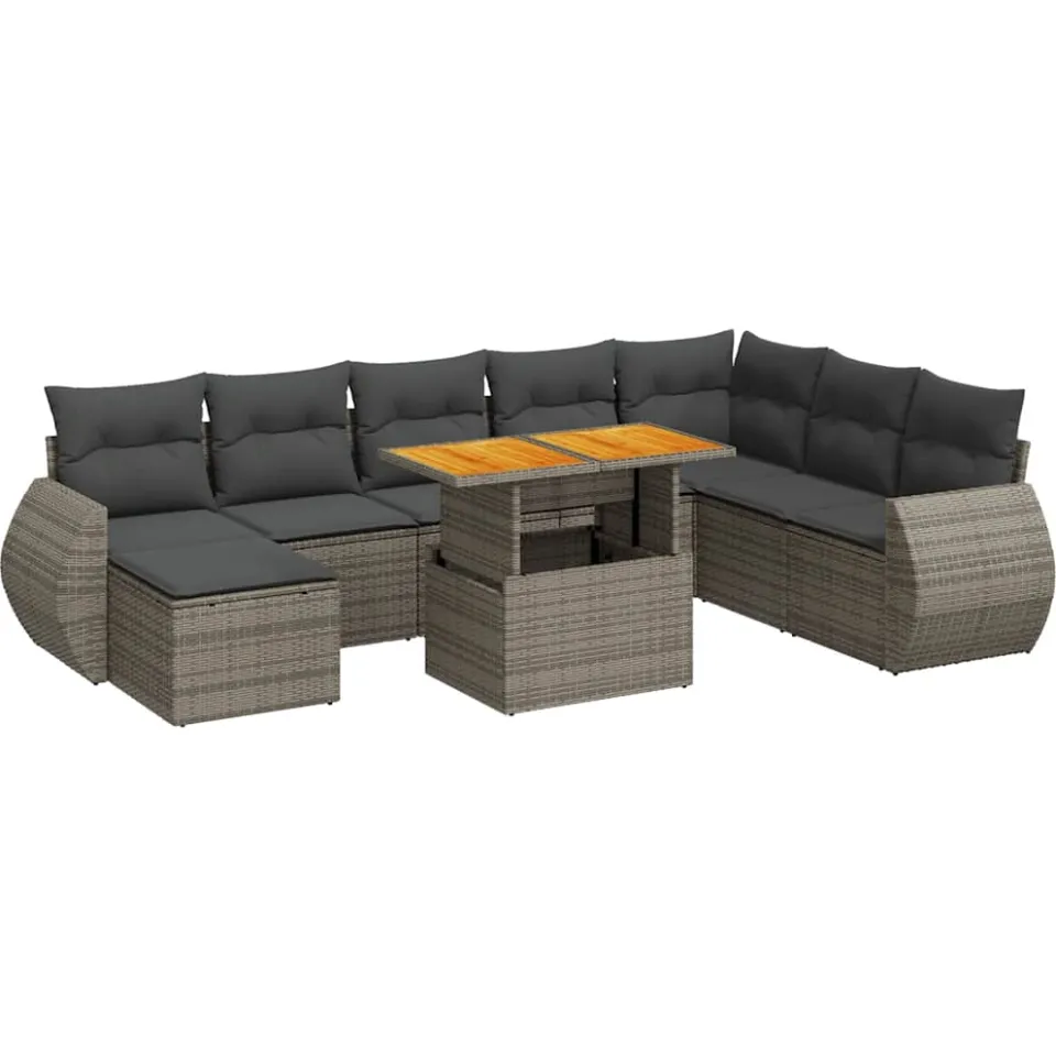 vidaXL 9-delige Loungeset met kussens poly rattan grijs, foto 3