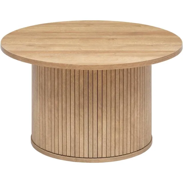 Atmosphera Ronde salontafel met geribbeld onderstel in eikenlook COLVA Naturel hout