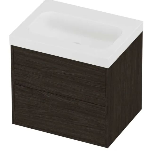 Proline Haga Badmeubelset Polystone Mezza 2 Laden 60x46x58 cm Mat White Mokka Oak Eiken