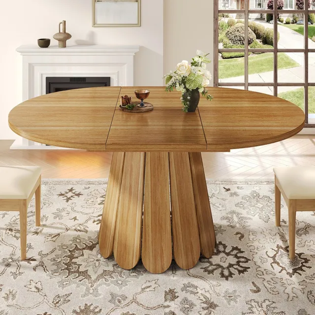 KOMHTOM BLACKCOLORS Uitschuifbare tafel, eettafel, keukentafel, balkontafel, houten eettafel Ronde eettafel, uitschuifbaar tot ovaal, 118-158 cm, geschikt voor maximaal 6 personen, bruin