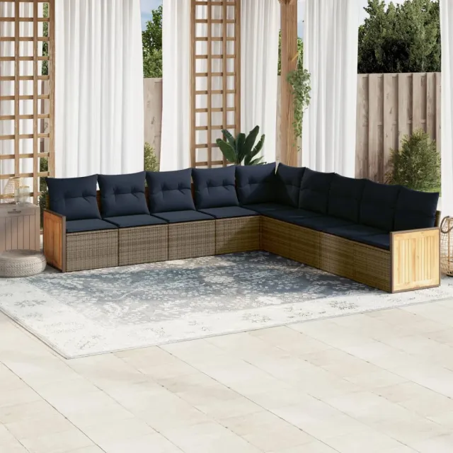 vidaXL 9-delige tuinbankset met kussens, grijs polyrotan, foto 2