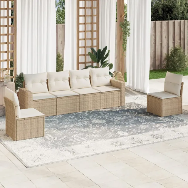 vidaXL 6-delige Loungeset met kussens poly rattan beige, foto 2