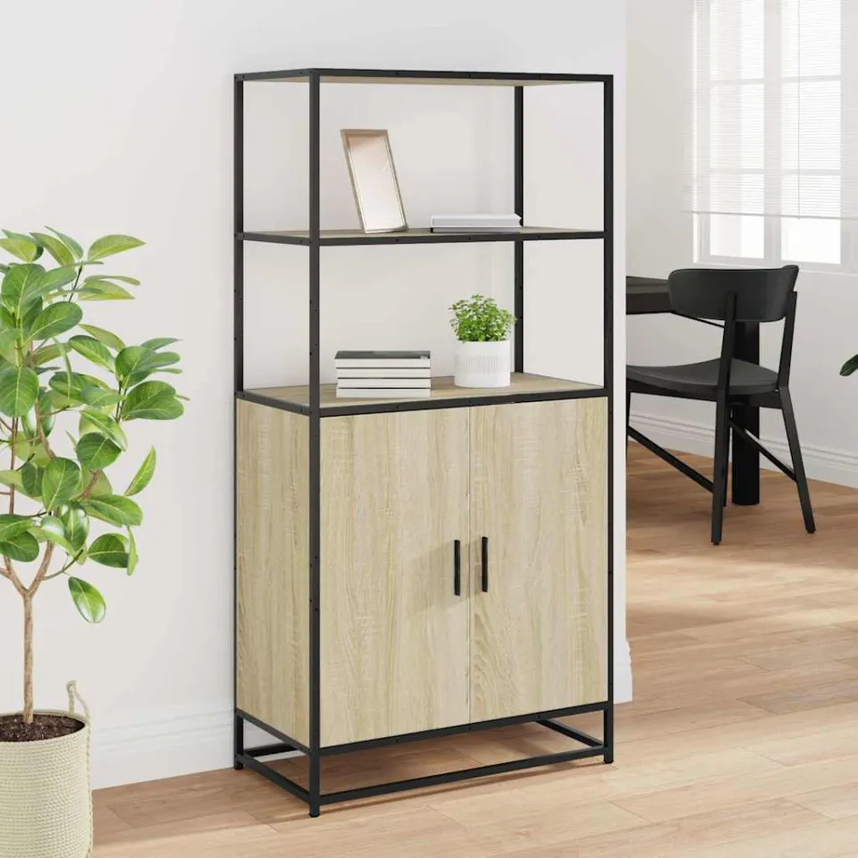 vidaXL Hoge kast 68x35x139 cm bewerkt hout en metaal zwart, foto 2