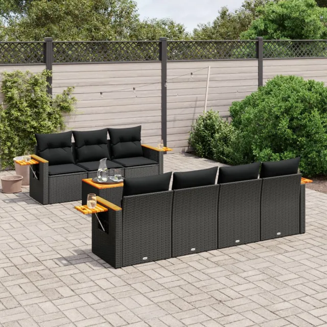 vidaXL 8-delige Loungeset met kussens poly rattan zwart, foto 2