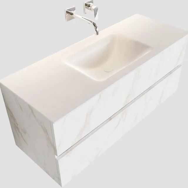 Boss & Wessing Badkamermeubel BWS Valencia Carrara Mat 120 cm Solid Surface Wastafel (0 kraangaten, 2 lades)