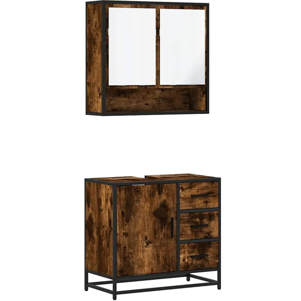 vidaXL 2-delige Badkamermeubelset bewerkt hout gerookt eikenkleurig, foto 3