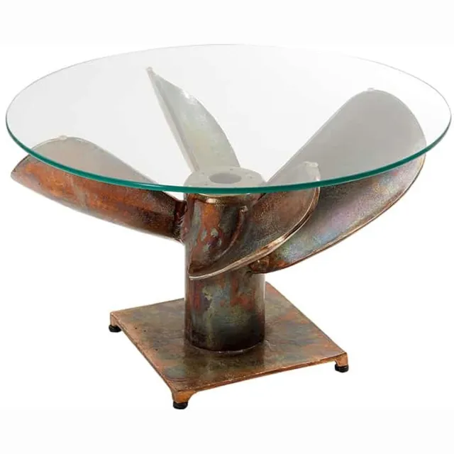 Invicta Interior Maritieme salontafel OCEAN M 60cm gevlamd koper rond scheepspropeller glazen blad - 39255 Zie omschrijving