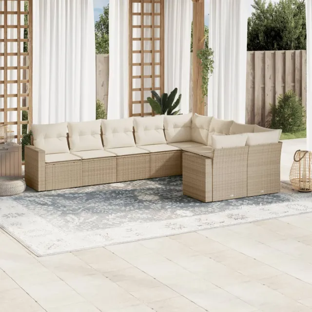 vidaXL 9-delige Loungeset met kussens poly rattan beige, foto 2