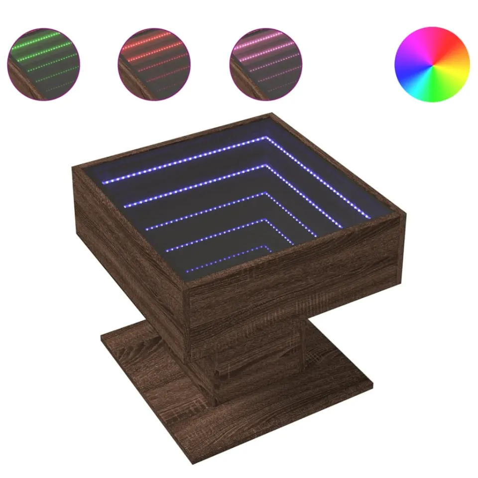 vidaXL Salontafel met LED 50x50x45 cm bewerkt hout bruin eikenkleurig, foto 4